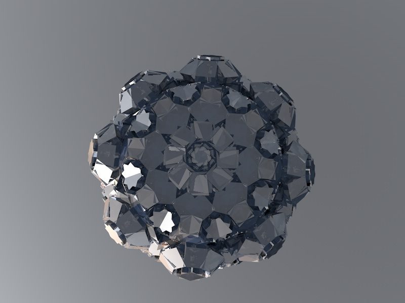 3D render: dark geodesic sphere of glossy hexagonal cells